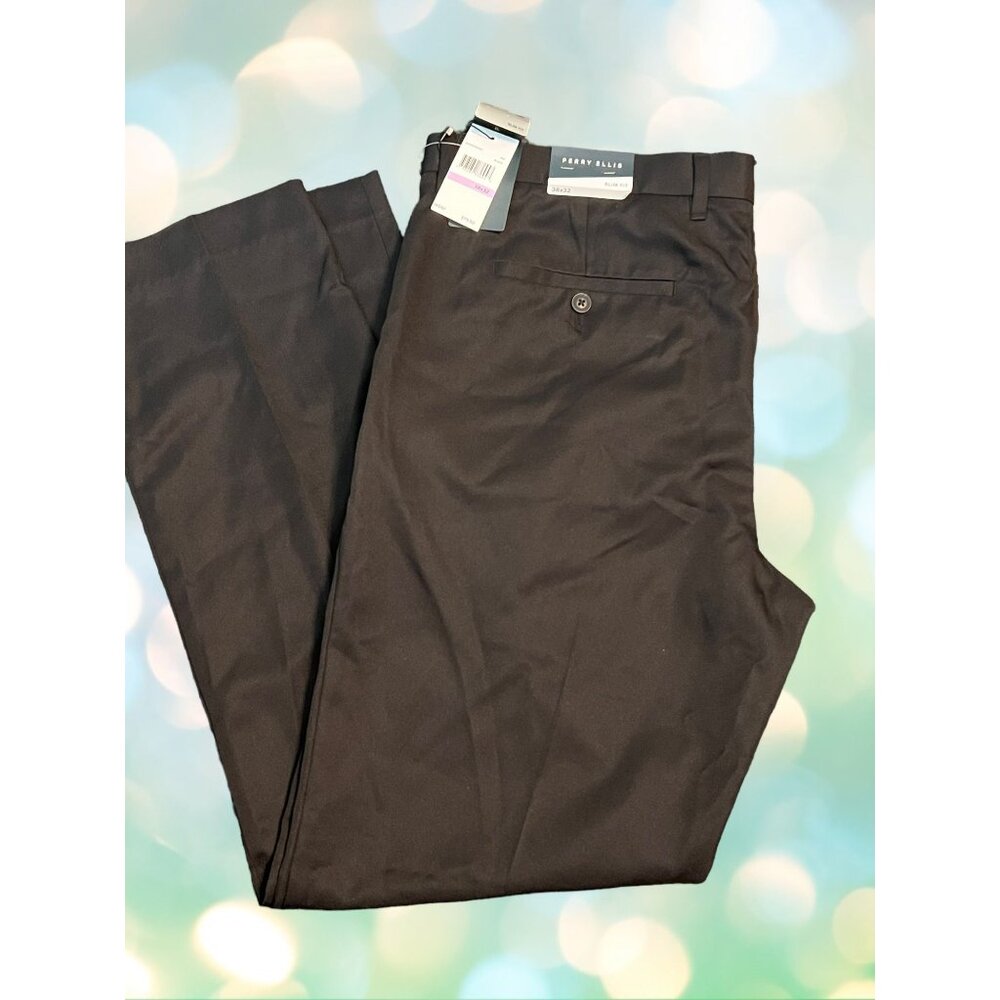 Perry Ellis Black Slim Fit Dress Pants Slim Leg 38 x 32 NWT - Picture 3 of 4